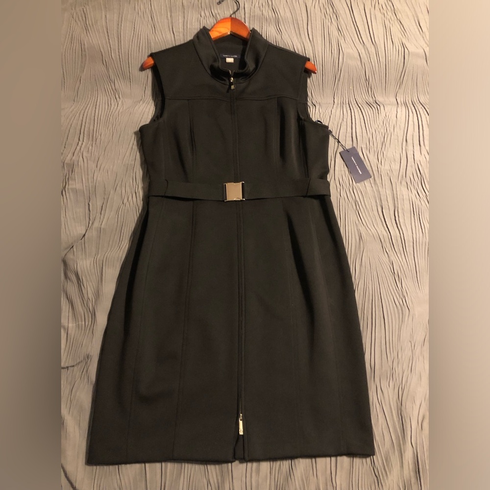 Tommy Hilfiger Black Sleeveless Zip-Front Sheath Dress with Belt